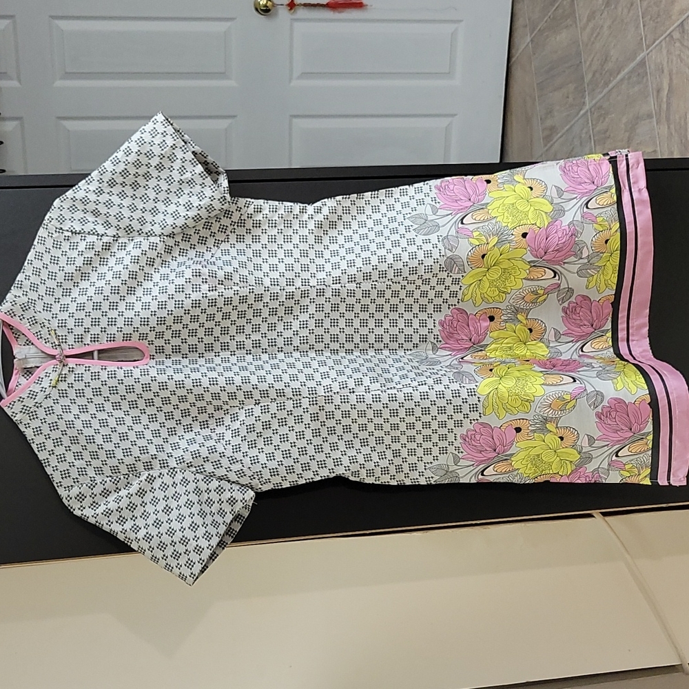 Pink Floral Long Tunic Blouse Size S